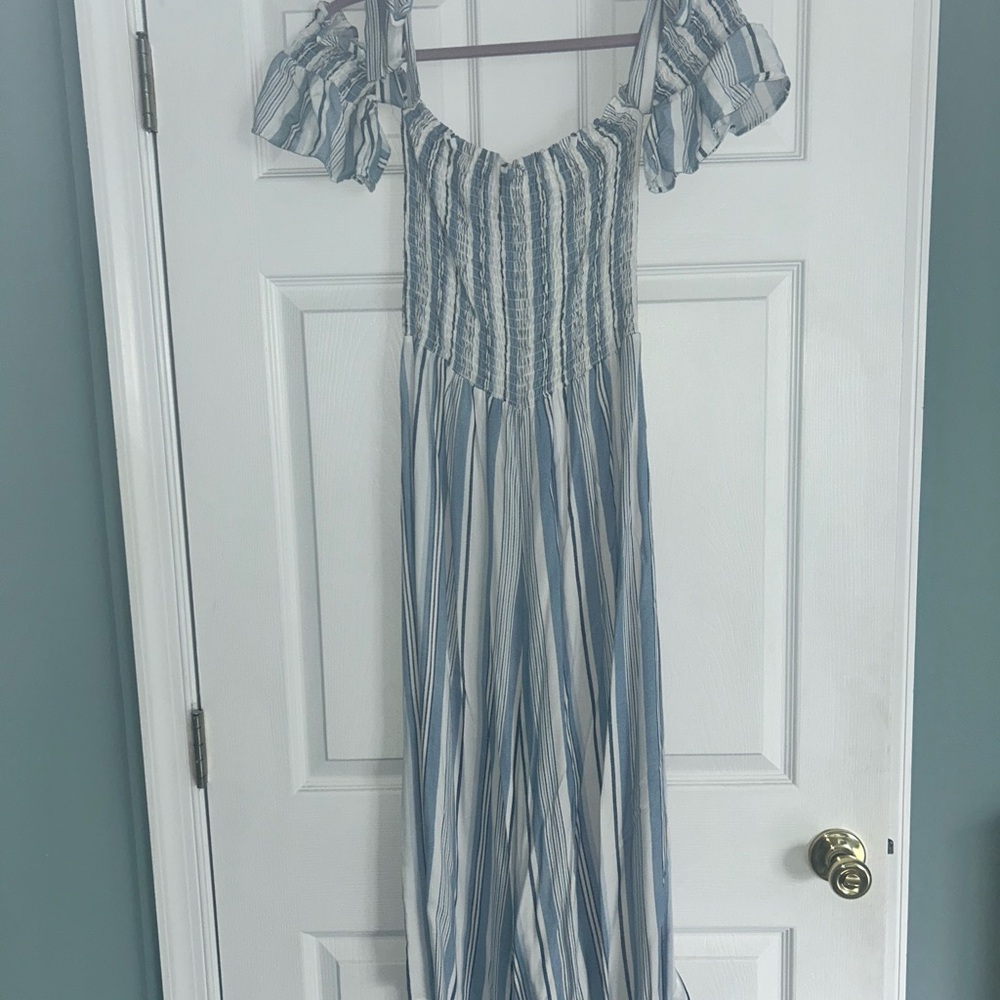 Blue and White Striped Maxi Dress